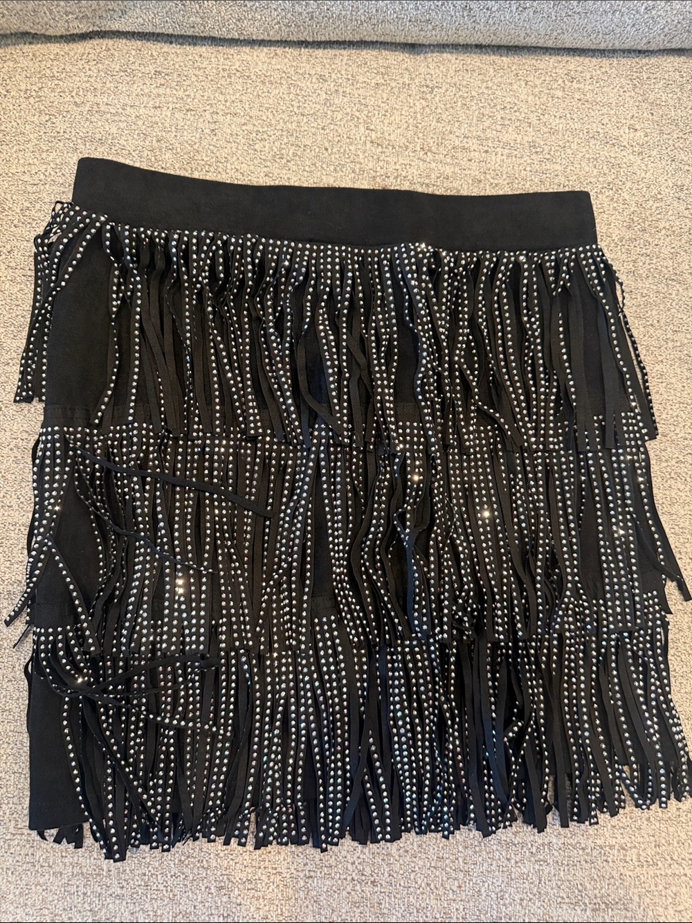 Bear Dance Black Fringe Mini Skirt with Stud Accents